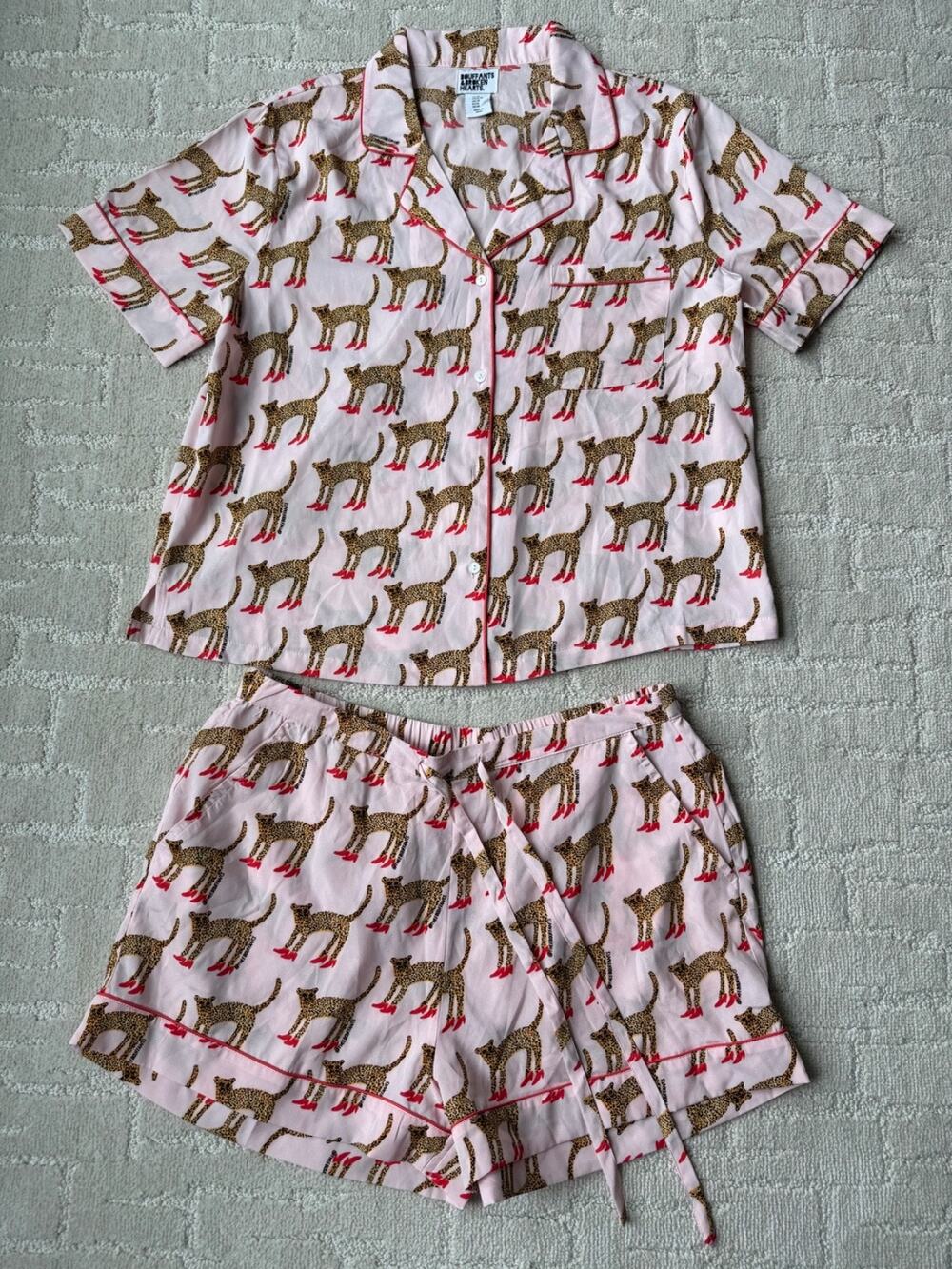 Bouffants & Broken Hearts Leopard in Red Heels 2 Piece Pajama Set Women’s